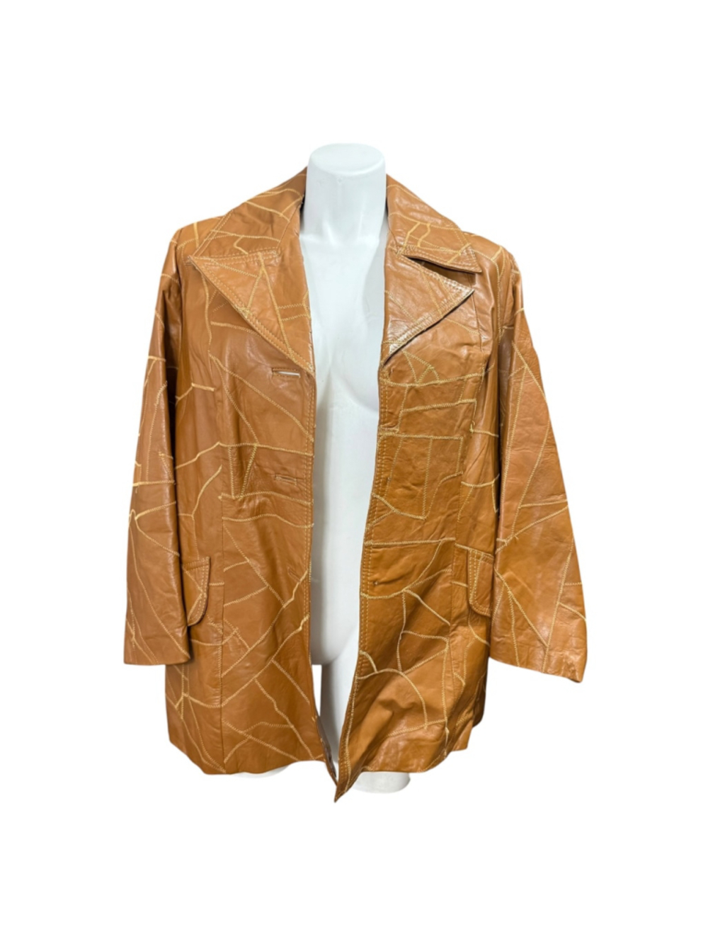 Vintage Genuine Leather Crazy Patchwork Jacket Women’s XL Brown 70s Boho